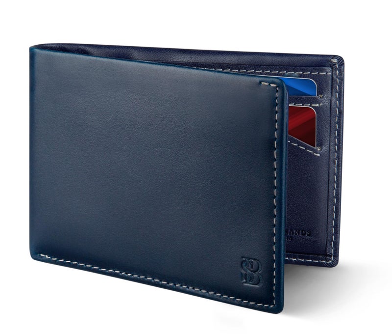 SERMAN BRANDS Mens Slim Bifold Wallet RFID Blocking Minimalist Front Pocket Full Grain Leather Wallets for Men - Thin & Stylish (Atlantic Blue Elite) - Image 1